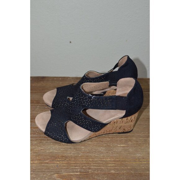 Life Stride Women’s Heidi Slip On Cork Wedge Open Toe Sandals Black Size 9M - Picture 7 of 8